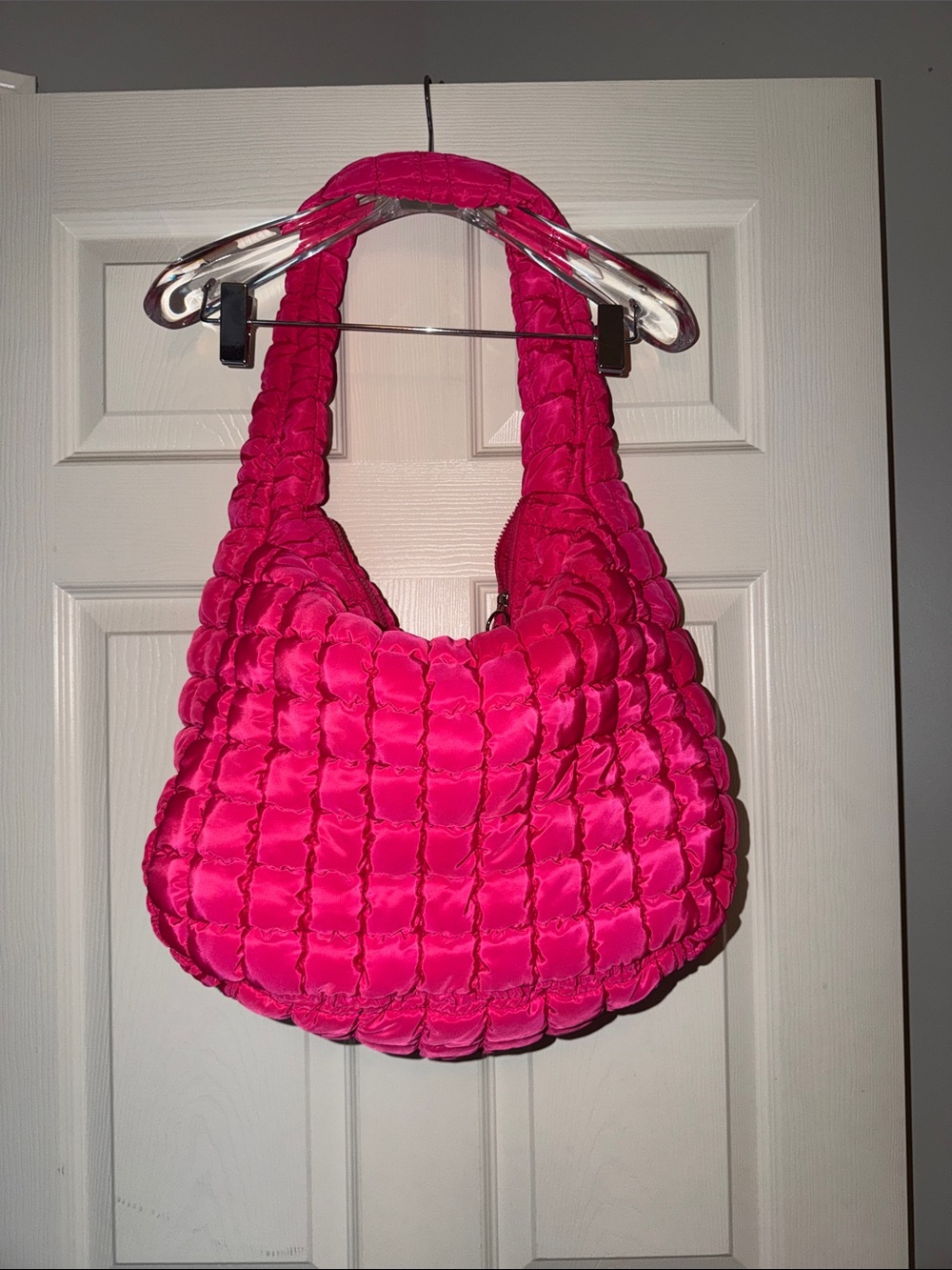 FP Movement by Free People Hot Pink Quilted Ruffled Shoulder Hobo Bag - Picture 3 of 5